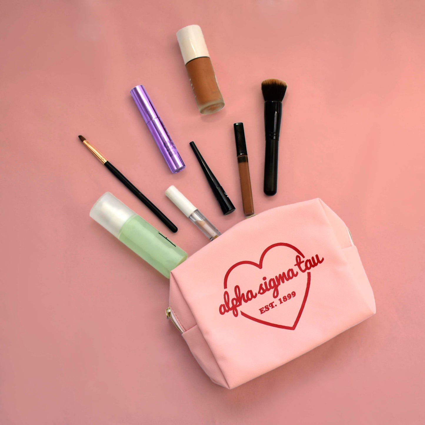 Delta Phi Epsilon Pink w/Red Heart Makeup Bag