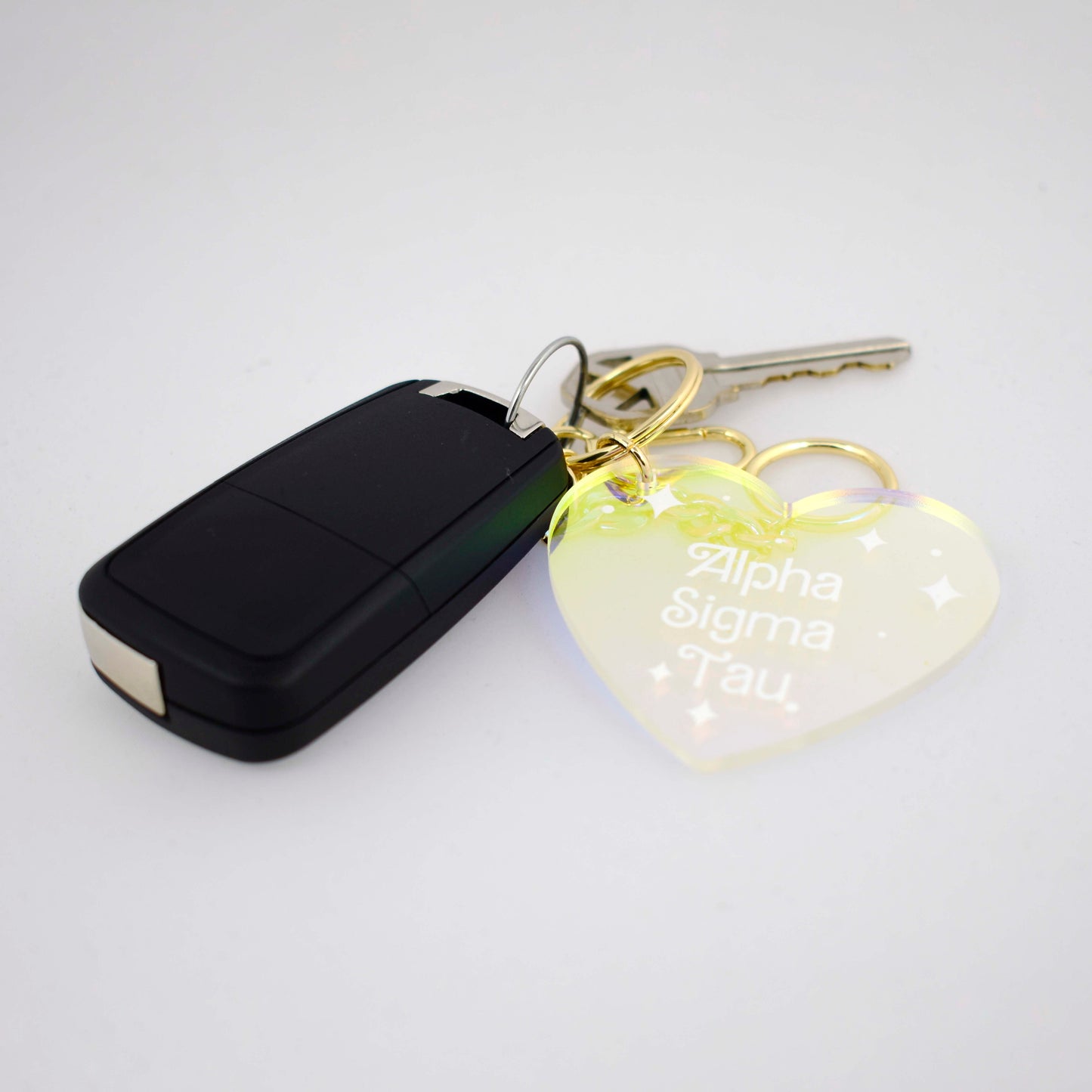 Phi Mu Keychain - Iridescent Heart Design