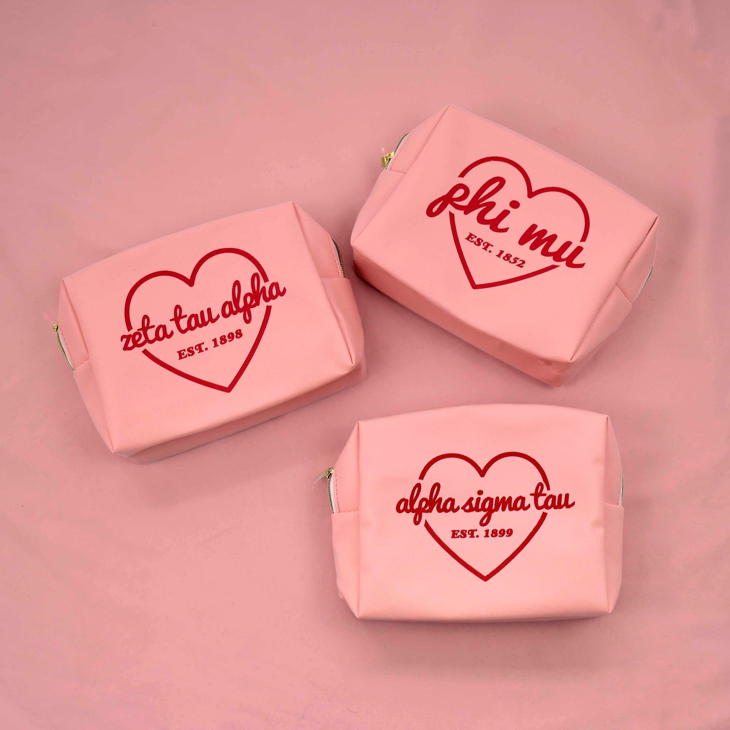 Delta Phi Epsilon Pink w/Red Heart Makeup Bag