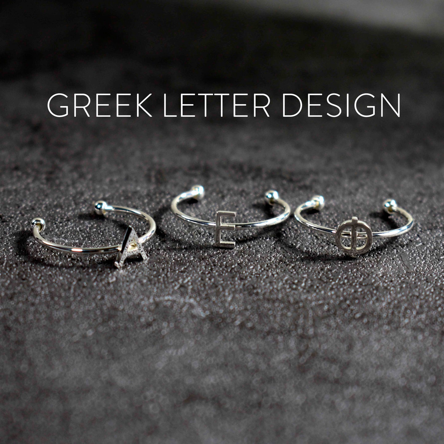 Alpha Omicron Pi Silver Stacking Ring Set