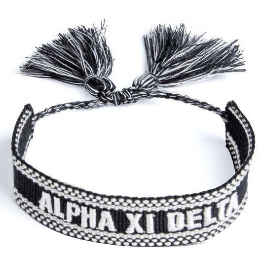 Alpha Xi Delta Woven Bracelet, Black and White Design