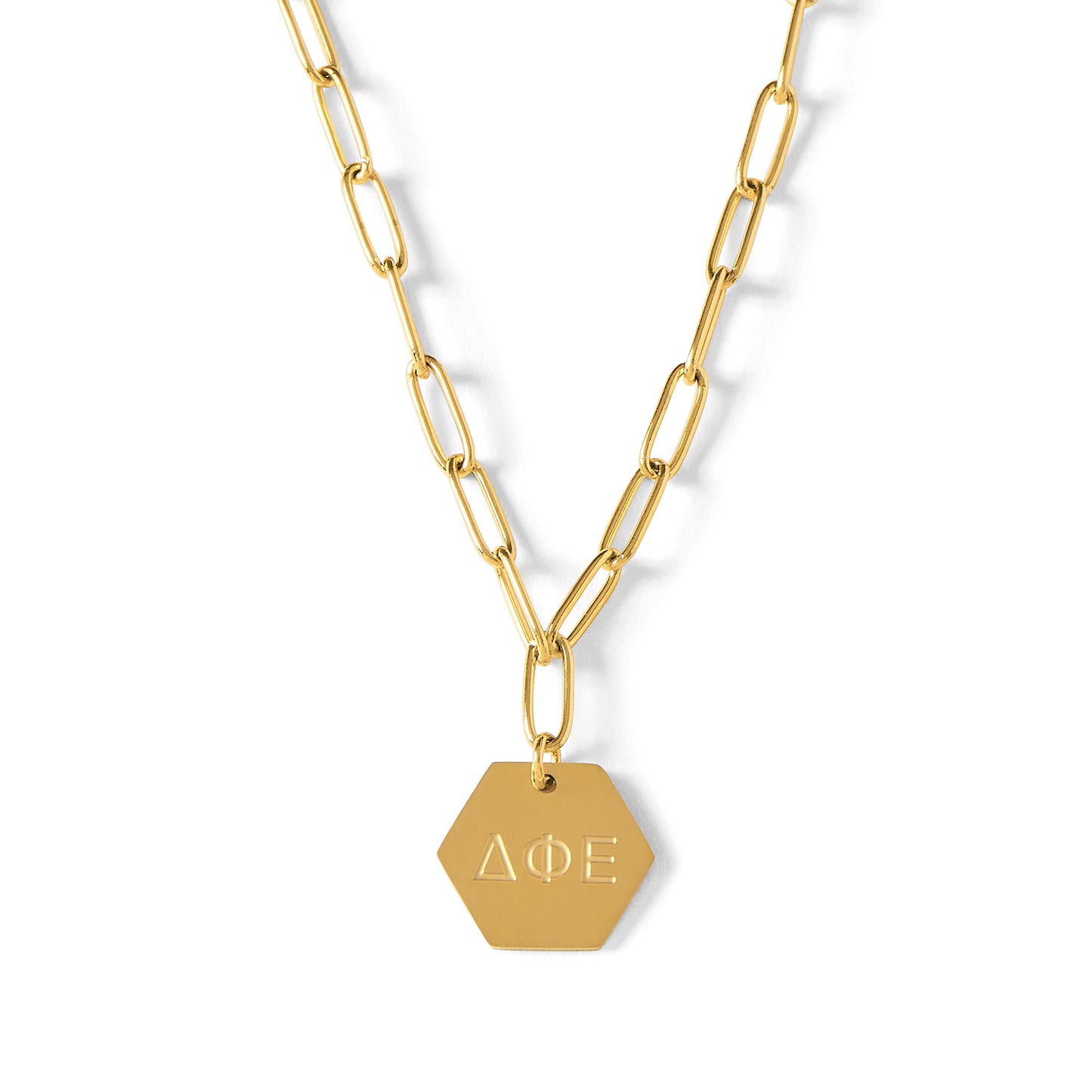 Delta Phi Epsilon Paperclip Necklace with DPE Sorority Pendant