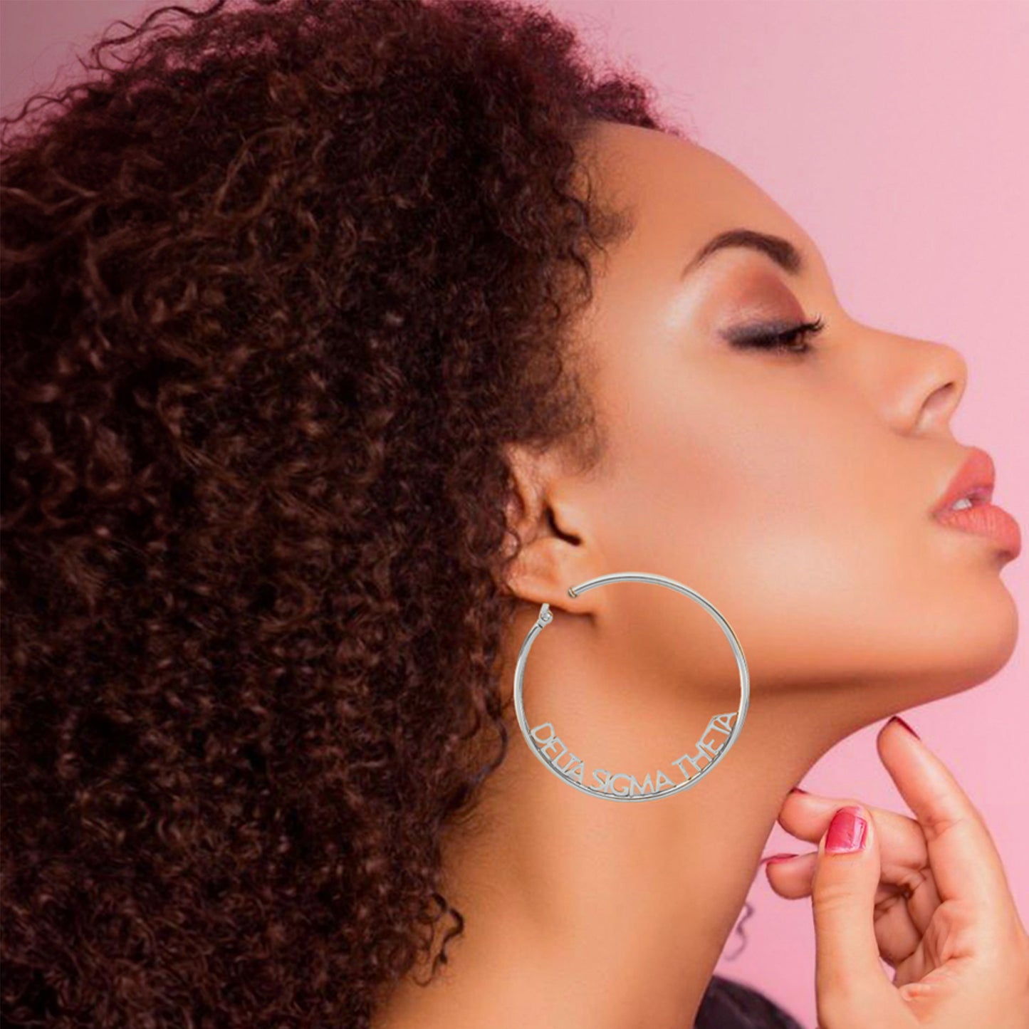 Delta Sigma Theta Silver Hoop Earrings- Name Design