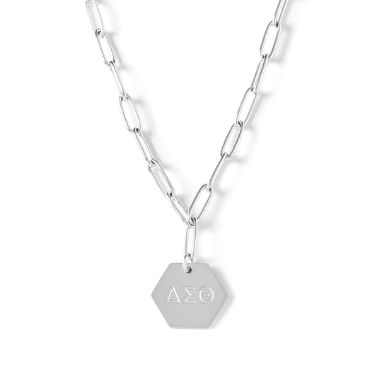 Delta Sigma Theta Necklace- Silver Paperclip Style with DST Pendant