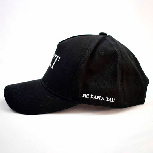Phi Kappa Tau Baseball Cap- Brushed Cotton 5-Panel Black Hat