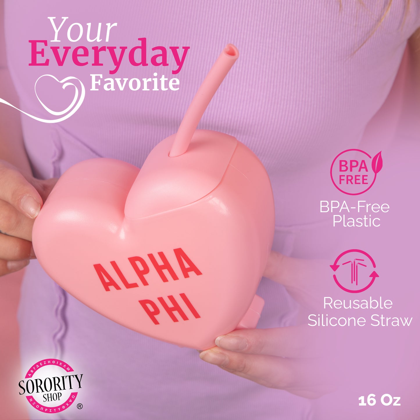 Alpha Chi Omega Tumbler- Candy Heart Shaped