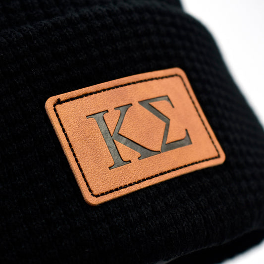 Kappa Sigma Fraternity Beanie Hat - Black Winter Hat w/ Greek Letters Patch