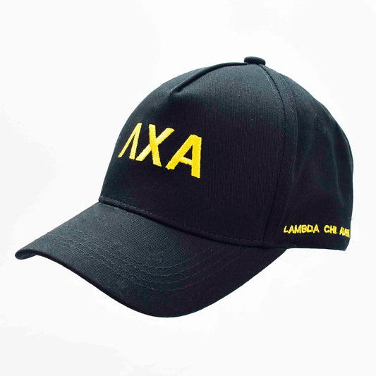 Lambda Chi Alpha Baseball Cap- Brushed Cotton 5-Panel Black Hat