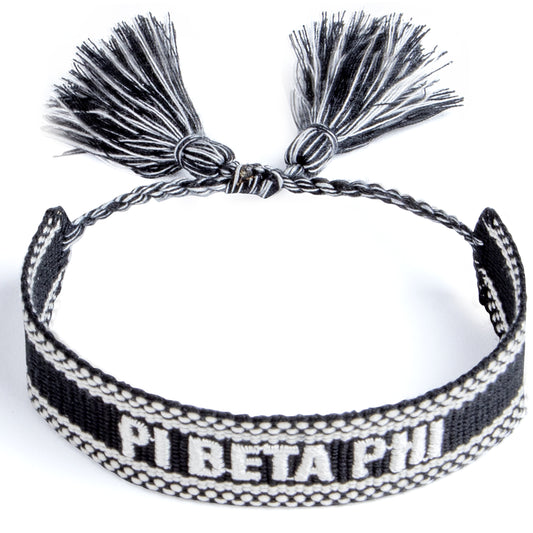 Pi Beta Phi Woven Bracelet, Black and White Design