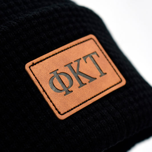 Phi Kappa Tau Fraternity Beanie Hat - Black Winter Hat w/ Greek Letters Patch