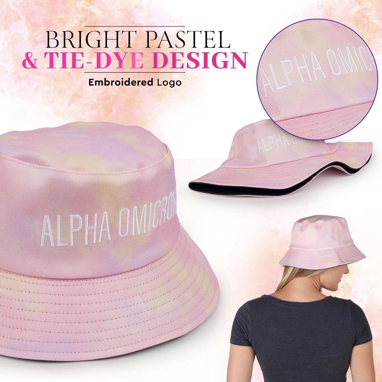 Kappa Alpha Theta Bucket Hat - Tie Dye Bucket Hat- Embroidered Logo