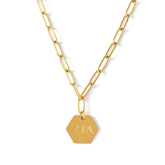 Zeta Tau Alpha Paperclip Necklace with ZTA Sorority Pendant
