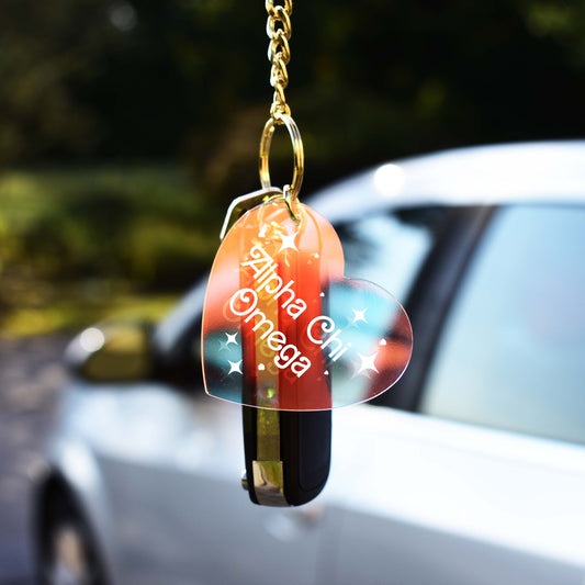 Alpha Chi Omega Keychain - Iridescent Heart Design