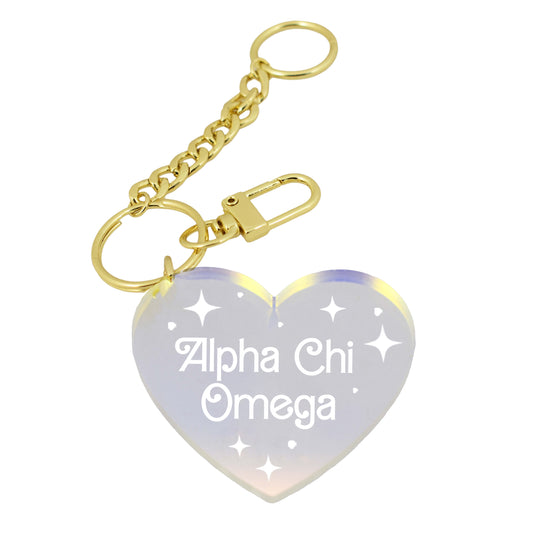 Alpha Chi Omega Keychain - Iridescent Heart Design