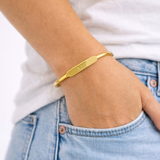 Alpha Delta Pi Bracelet- Gold-Plated Bangle with Greek Letters