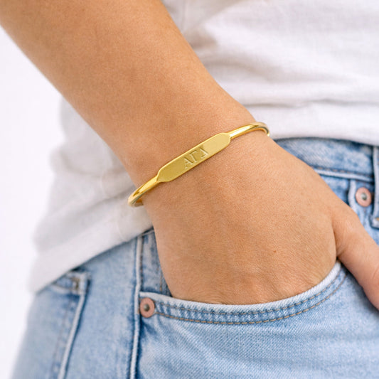 Alpha Gamma Delta Bracelet- Gold-Plated Bangle with Greek Letters