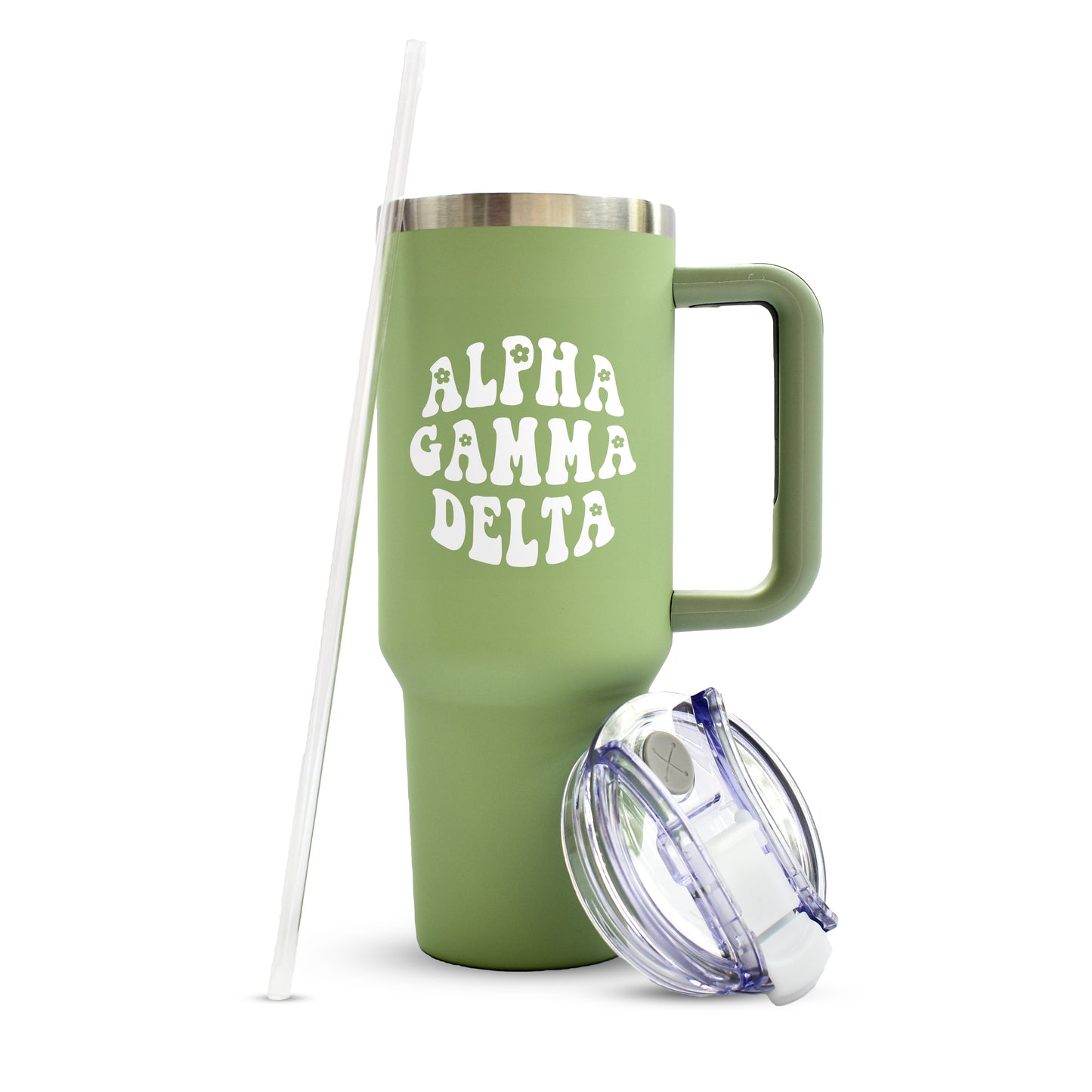 Alpha Gamma Delta Tumbler - 40oz Stainless Steel with Handle