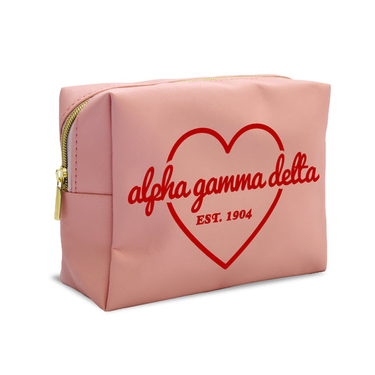 Alpha Gamma Delta Pink w/Red Heart Makeup Bag