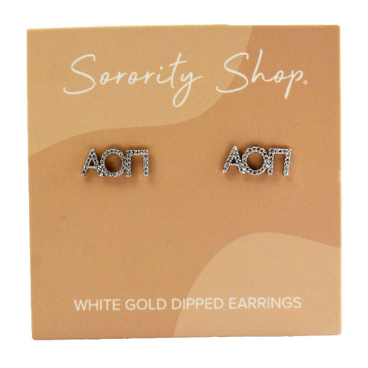 Alpha Omicron Pi White Gold Plated Stud Earrings