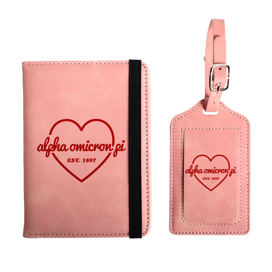 Alpha Omicron Pi Passport Holder & Luggage Tag Travel Gift Set