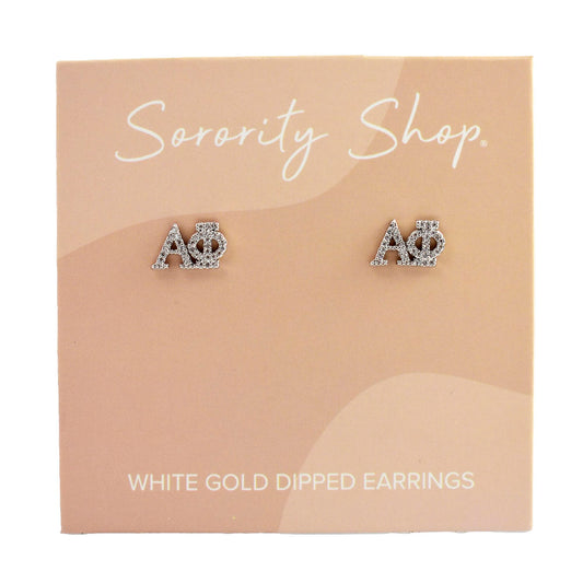 Alpha Phi White Gold Plated Stud Earrings