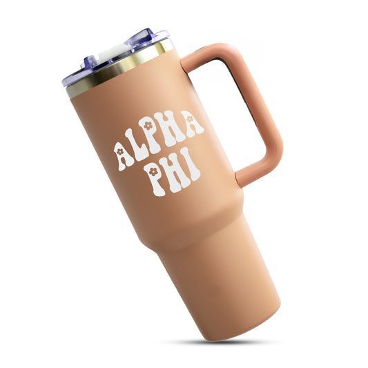 Alpha Phi Tumbler - 40oz Stainless Steel with Handle