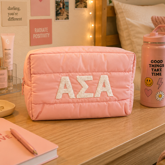 Alpha Sigma Alpha Makeup Bag - Puffer Style with Sorority Letters