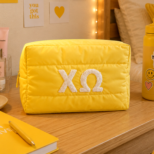 Chi Omega Makeup Bag - Puffer Style with Sorority Letters