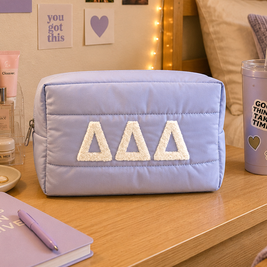Tri Delta Makeup Bag - Puffer Style with Sorority Letters