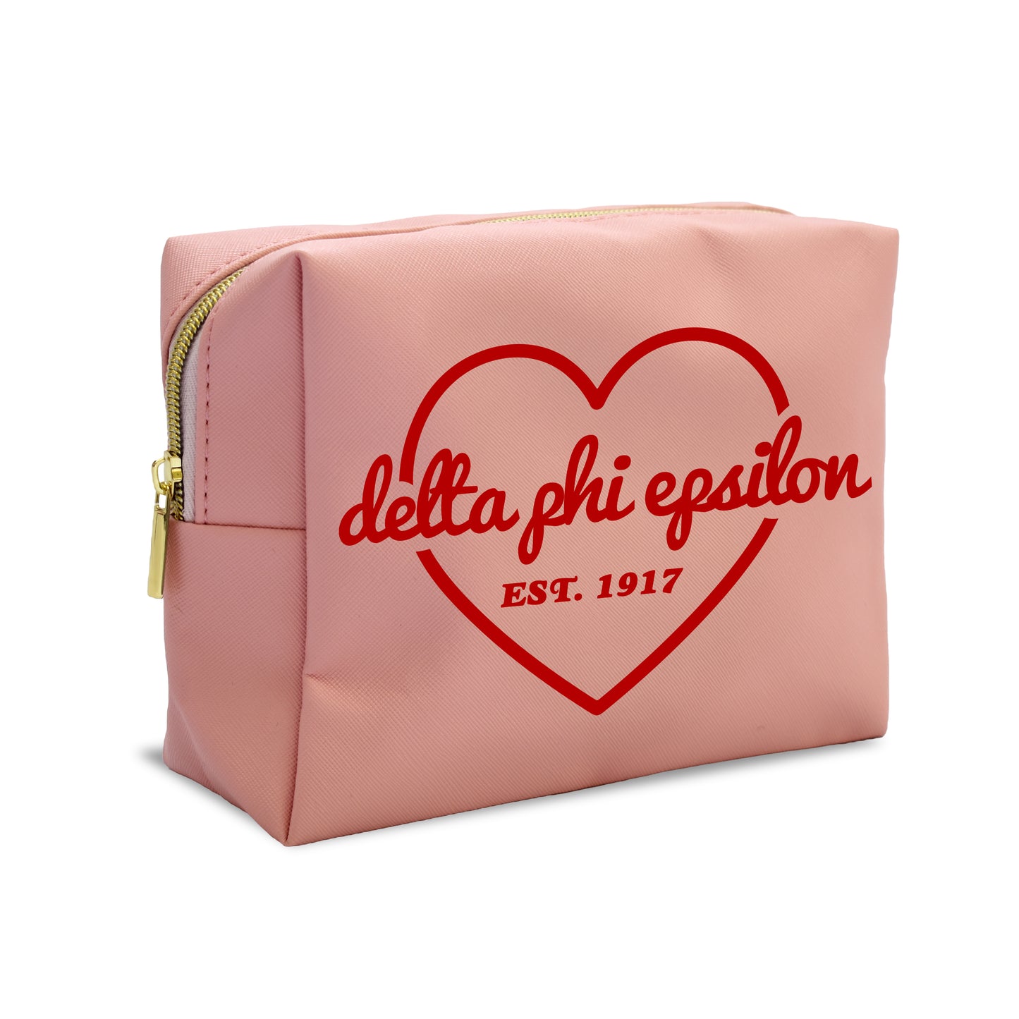 Delta Phi Epsilon Pink w/Red Heart Makeup Bag