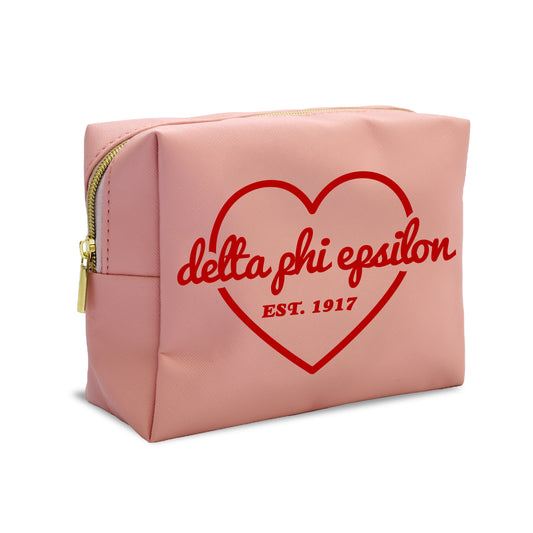 Delta Phi Epsilon Pink w/Red Heart Makeup Bag
