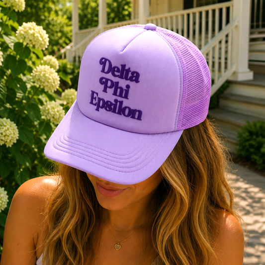 Delta Phi Epsilon Baseball Cap, Mesh Trucker-Style Hat
