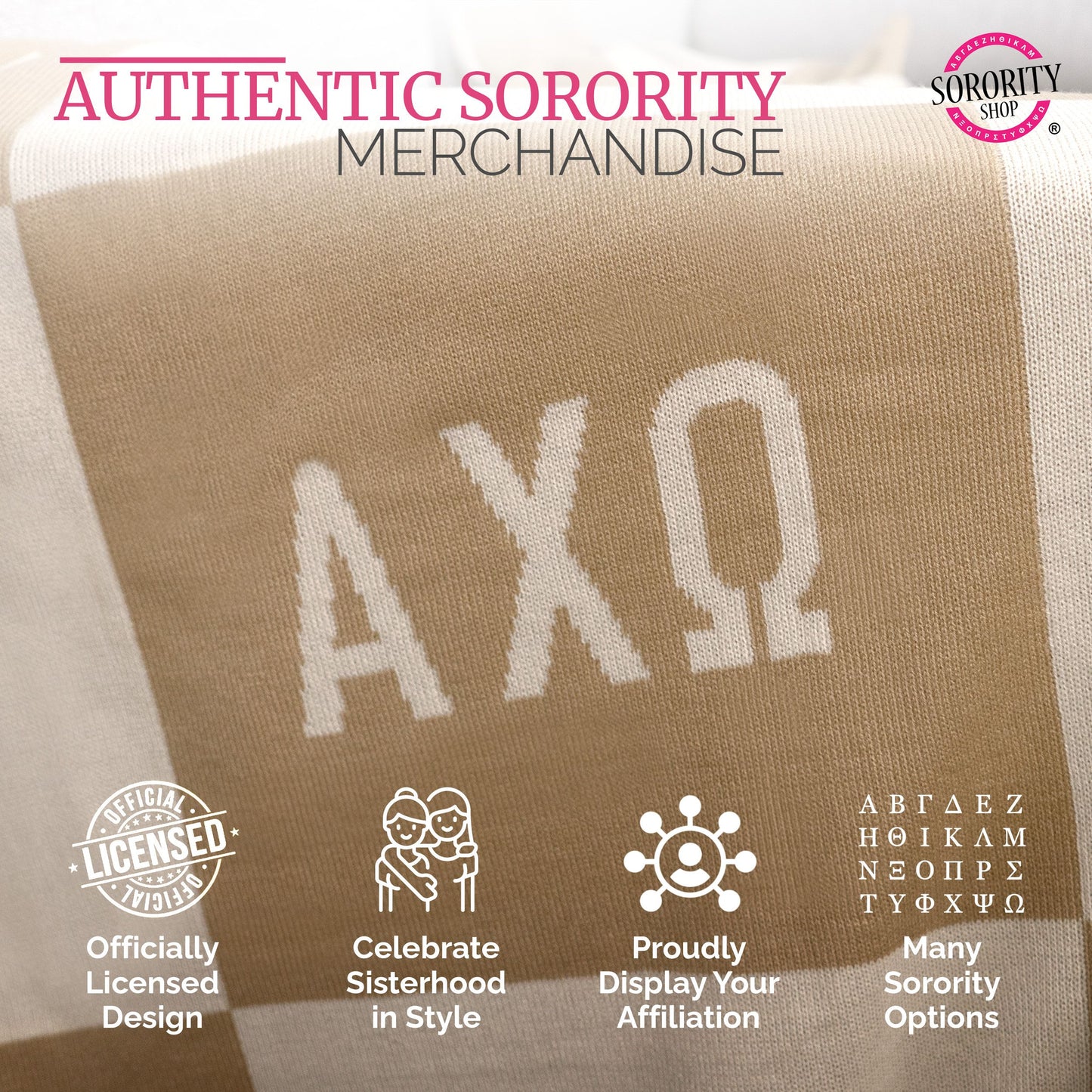 Alpha Chi Omega Blanket - Acrylic Knit Checkered Blanket