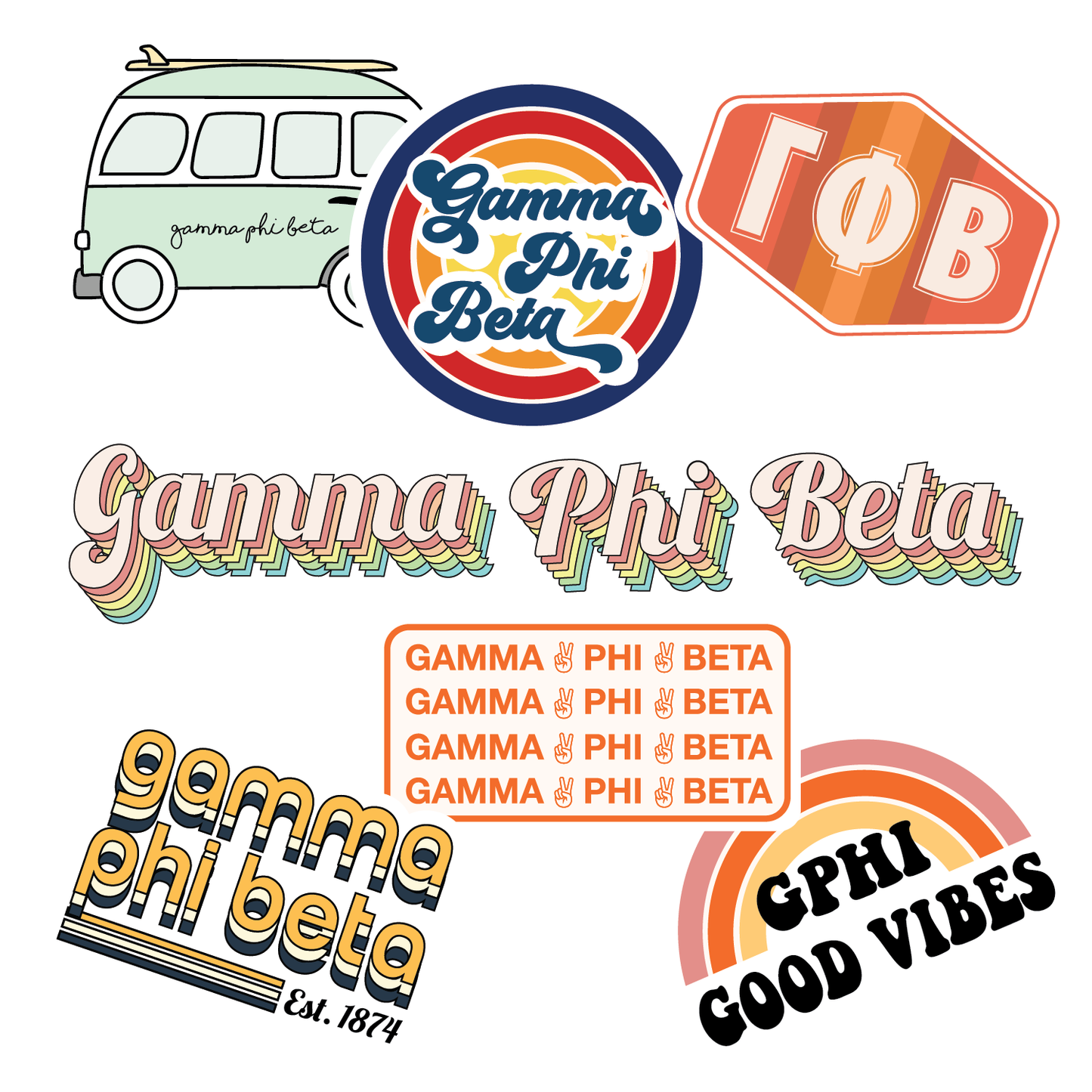 Gamma Phi Beta <br> Retro Sticker Sheet