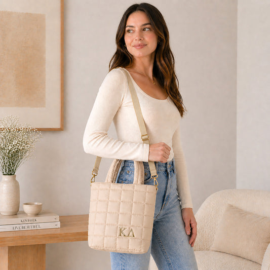 Kappa Delta Quilted Tote Bag- Small Crossbody Bag with Greek Letters