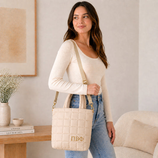 Pi Beta Phi Small Crossbody Quilted Tote Bag with Greek Letters