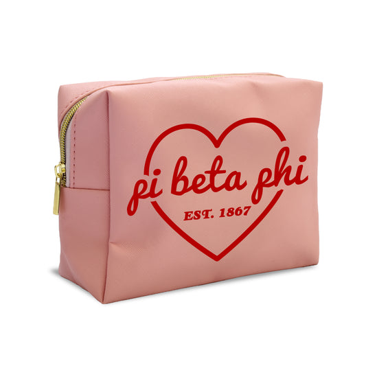 Pi Beta Phi Pink w/Red Heart Makeup Bag