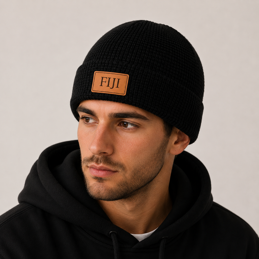 Phi Gamma Delta Fraternity Beanie Hat - Black Winter Hat w/ Greek Letters Patch