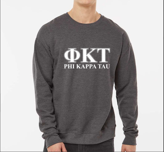 Phi Kappa Tau Sweatshirt- Crewneck Fraternity Varsity Letters Design