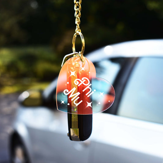 Phi Mu Keychain - Iridescent Heart Design