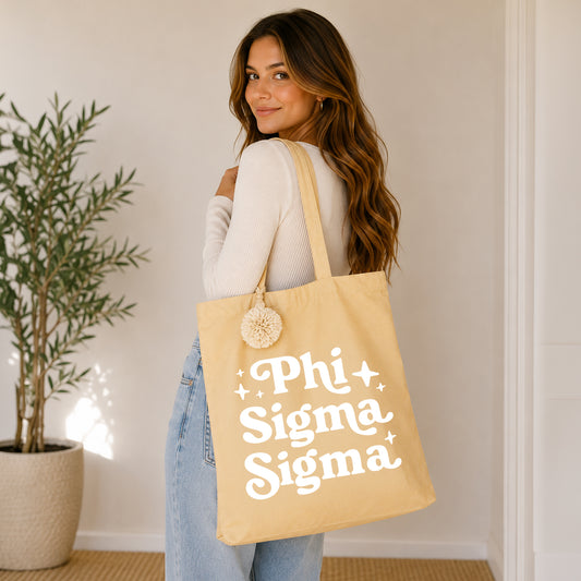 Phi Sigma Sigma Retro Pom Pom Tote Bag