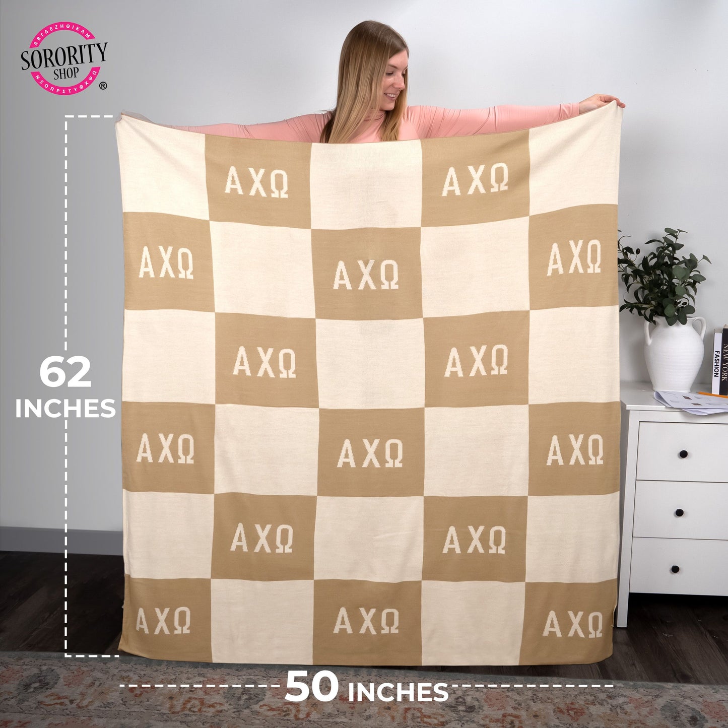 Alpha Chi Omega Blanket - Acrylic Knit Checkered Blanket