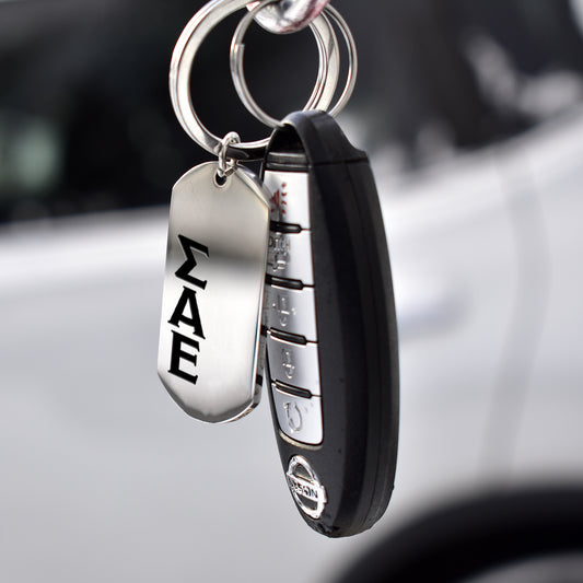 Sigma Alpha Epsilon Fraternity Keychain- Stainless Steel Dog Tag Design