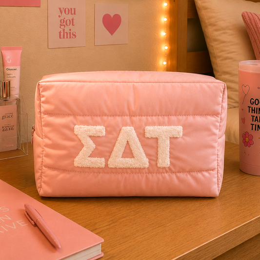 Sigma Delta Tau Makeup Bag - Puffer Style with Sorority Letters