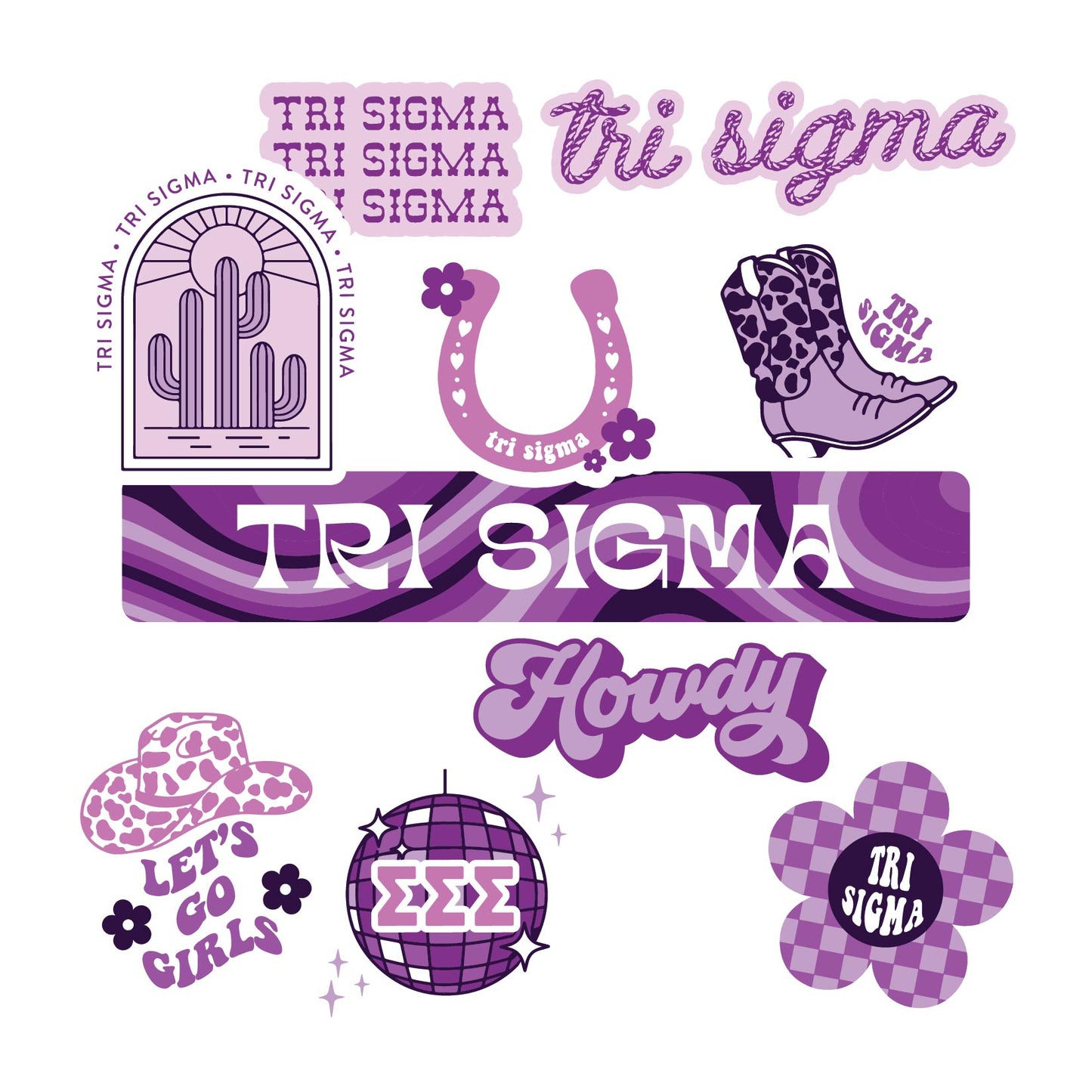 Tri Sigma Sticker Sheet - Western Disco Design