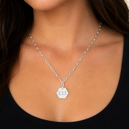 Sigma Sigma Sigma Necklace- Silver Paperclip Style with SSS Pendant