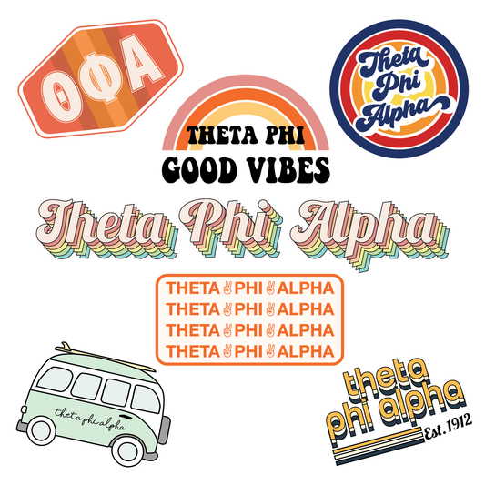 Theta Phi Alpha Sticker Sheet - Retro Design