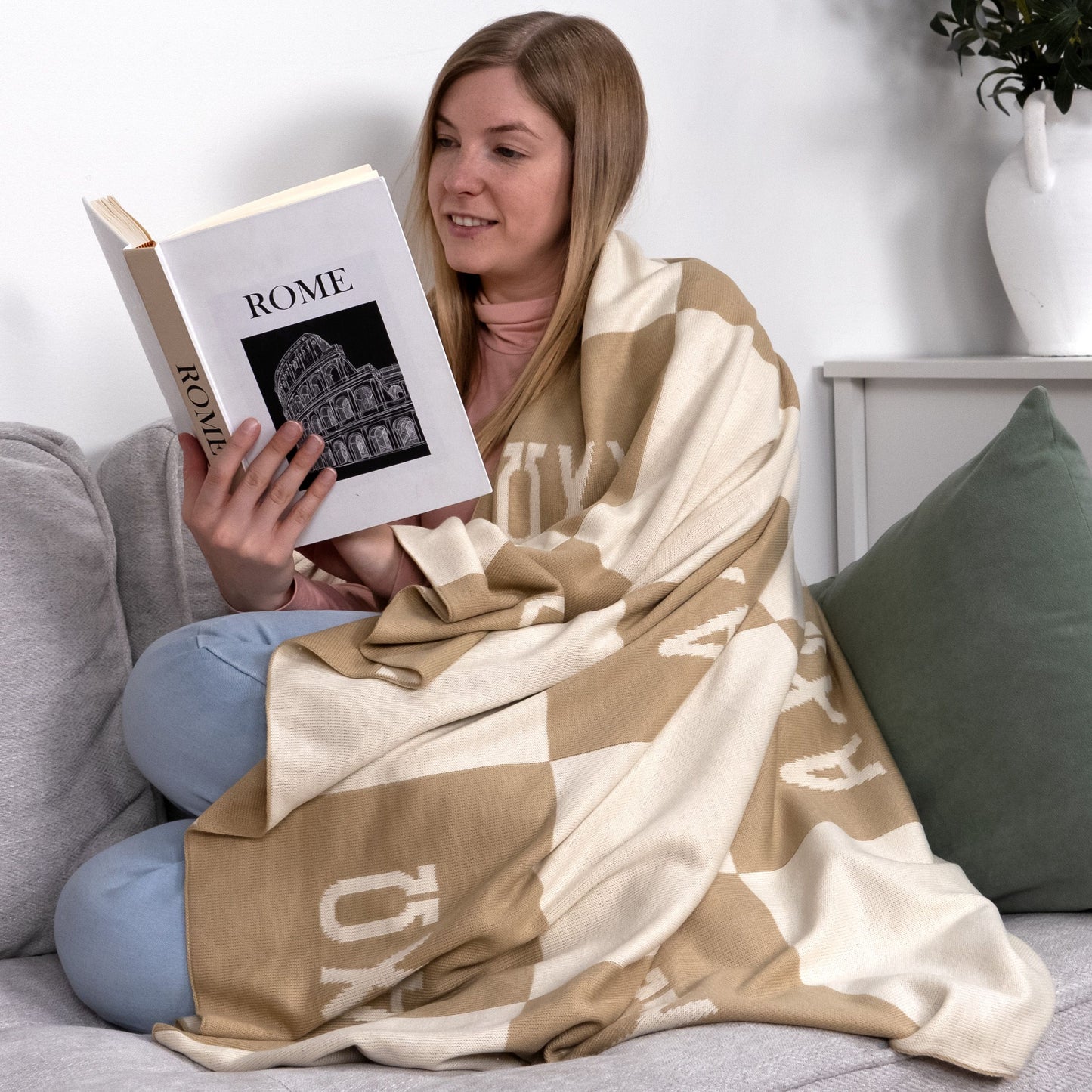 Alpha Chi Omega Blanket - Acrylic Knit Checkered Blanket