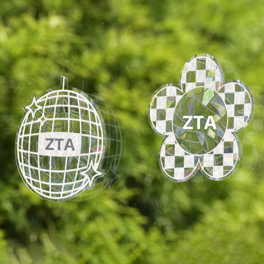 Zeta Tau Alpha Suncatcher Decals- Set of 2: Flower & Disco Ball