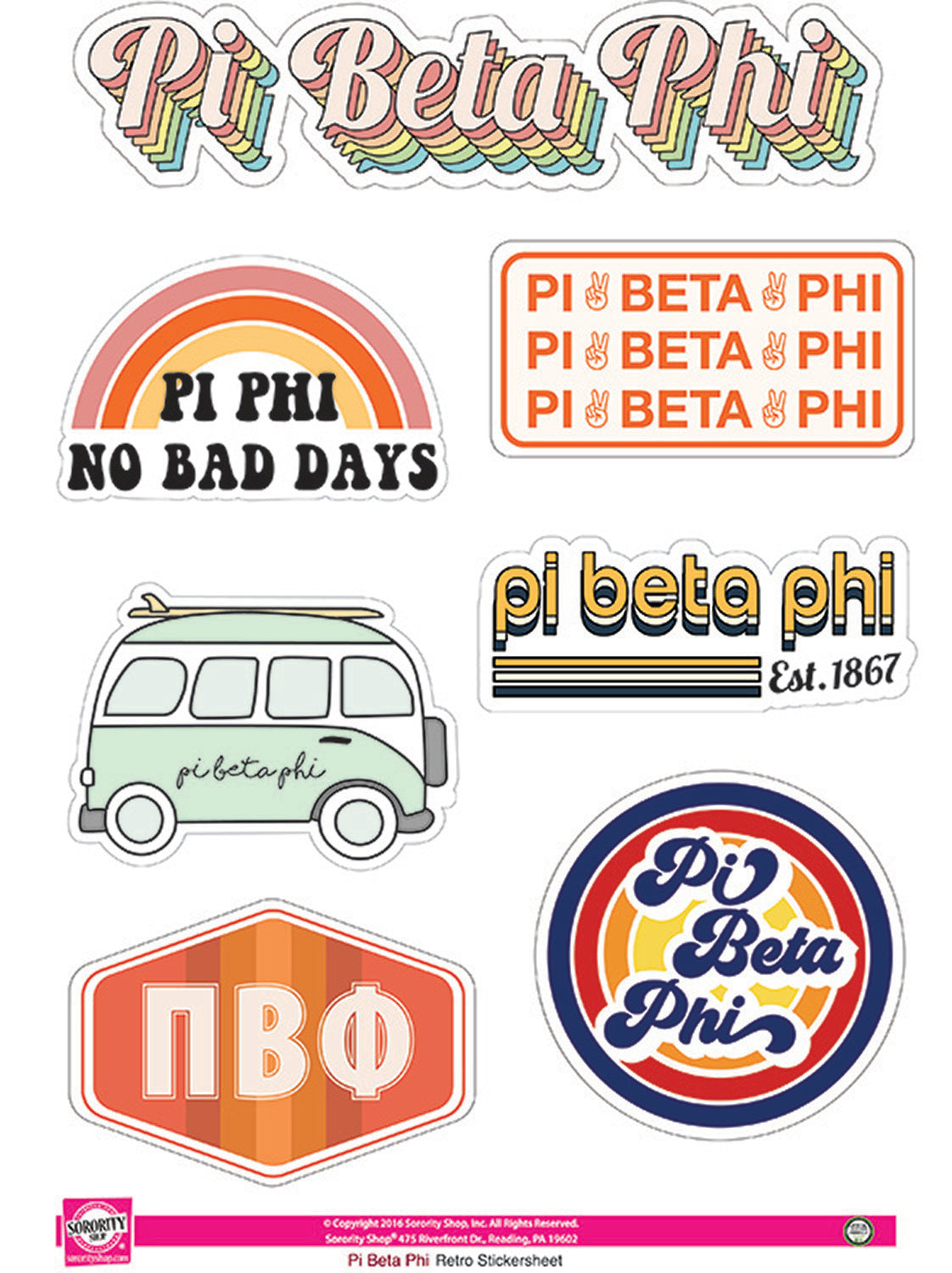 Pi Beta Phi Retro Sticker Sheet